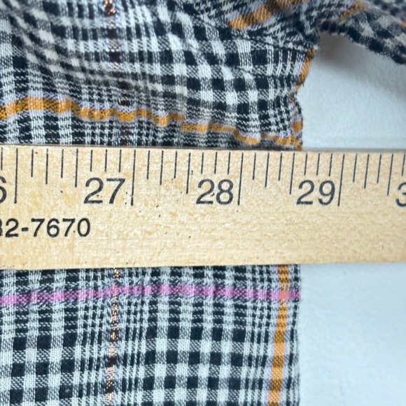 Free People Oversized Plaid Shirt S Break My Stride Metallic Grunge Boho Indie - Picture 9 of 11